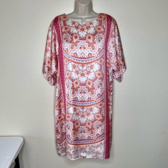 Chicos Paisley Scarf Print Shift Dress Soft Nectarine Short Sleeve Women Medium - Picture 14 of 14